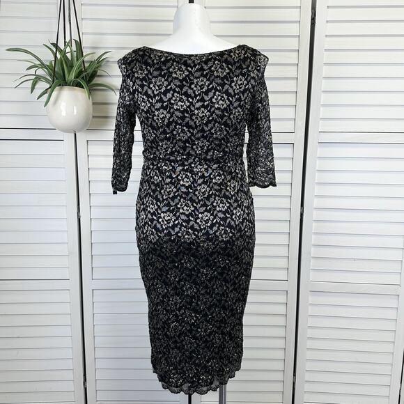 Kiyonna Black Gold Floral Lace Lined Sheath Dress Party Cocktail Plus Size 1X‎ - Picture 4 of 10
